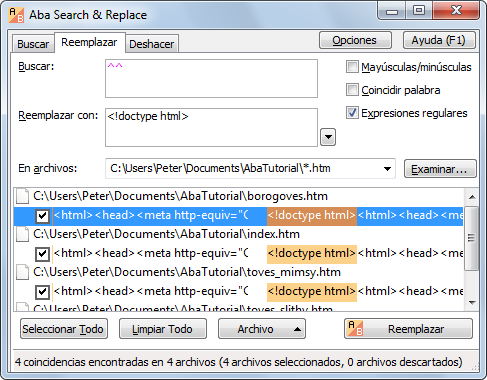 Insert DOCTYPE tag in several html files
